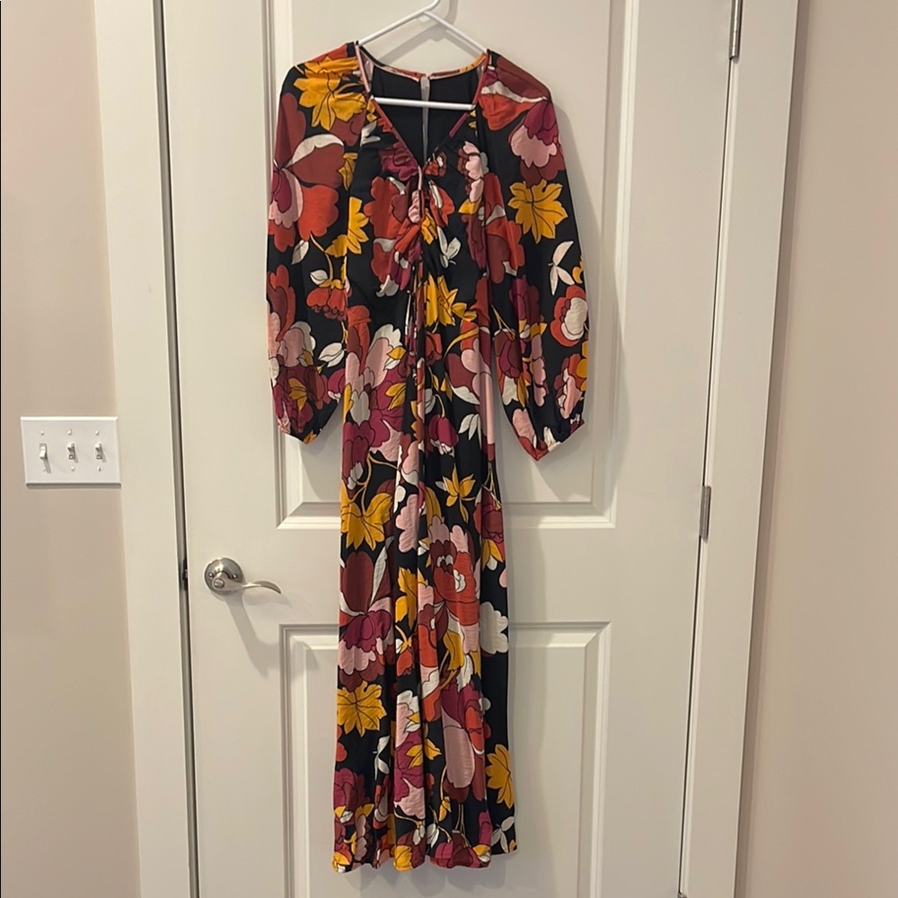 Anthropologie Floral Maxi Dress with Black and Red Accents